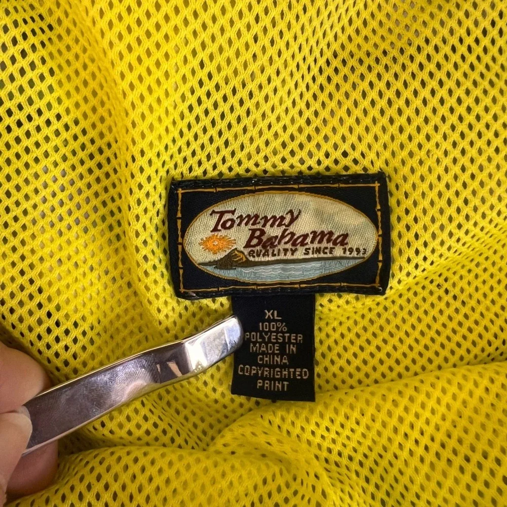 Tommy Bahama Mens XL Blue Yellow Tropical Bamboo Mesh Swim Trunks Shorts‎